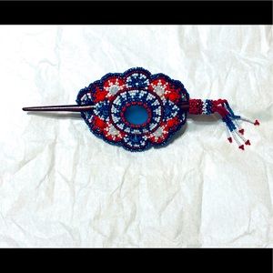 Beaded Native/Tribal Barrettes w/ Hair Pin NWOT